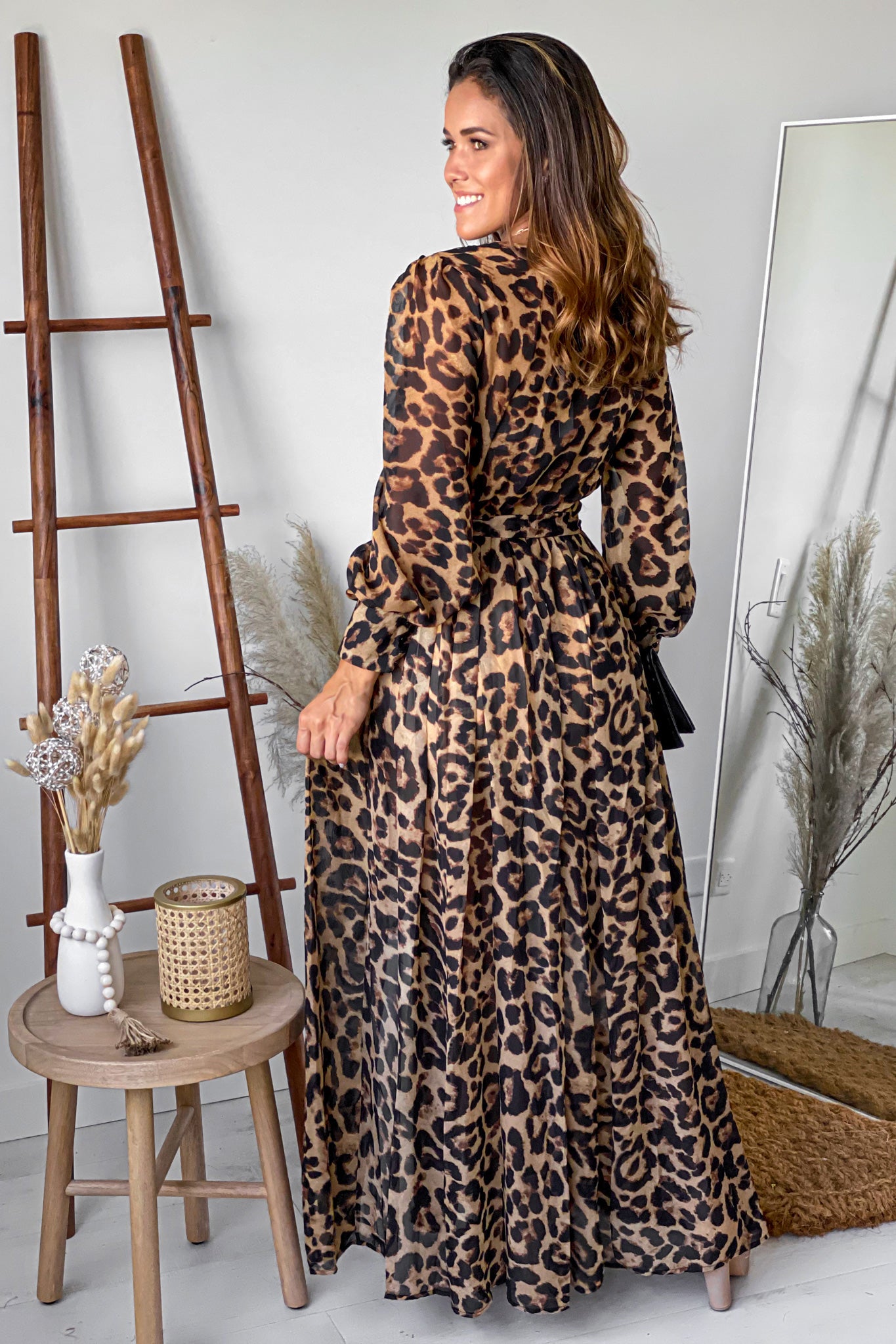 Leopard Maxi Dress With Slit And Long ...